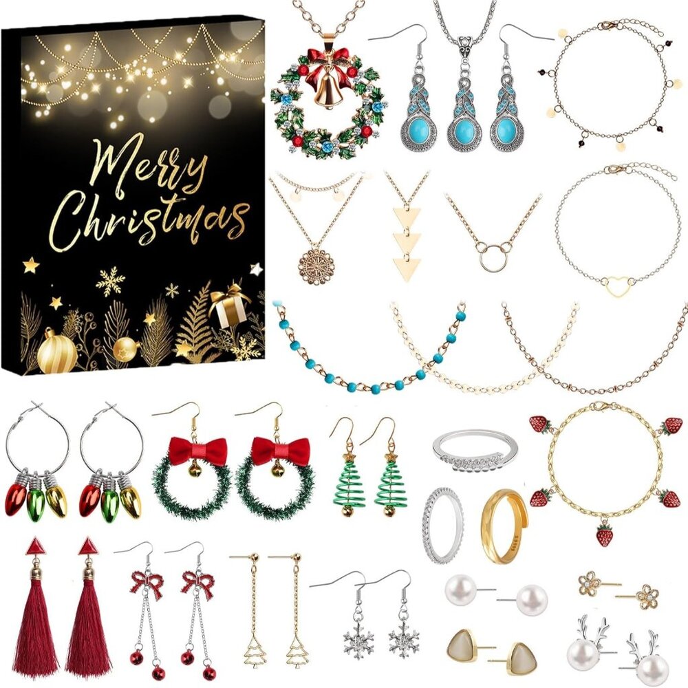 Jewelry Advent Calendar For Women 2024, 24 Days Xmas Calendar With Bracelets Ear
